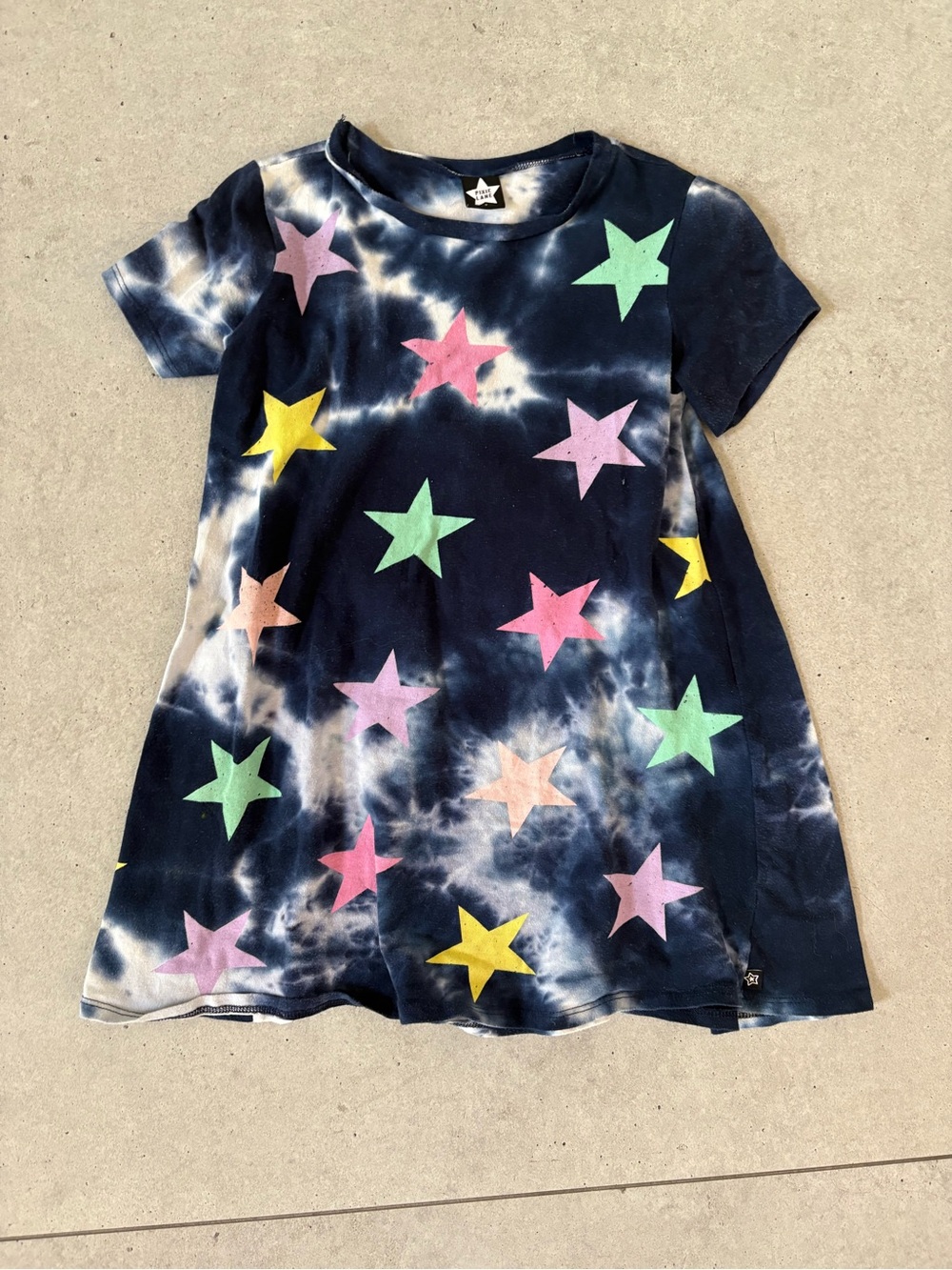 Pixielane Tie-Dye Navy Star Print Kids Dress